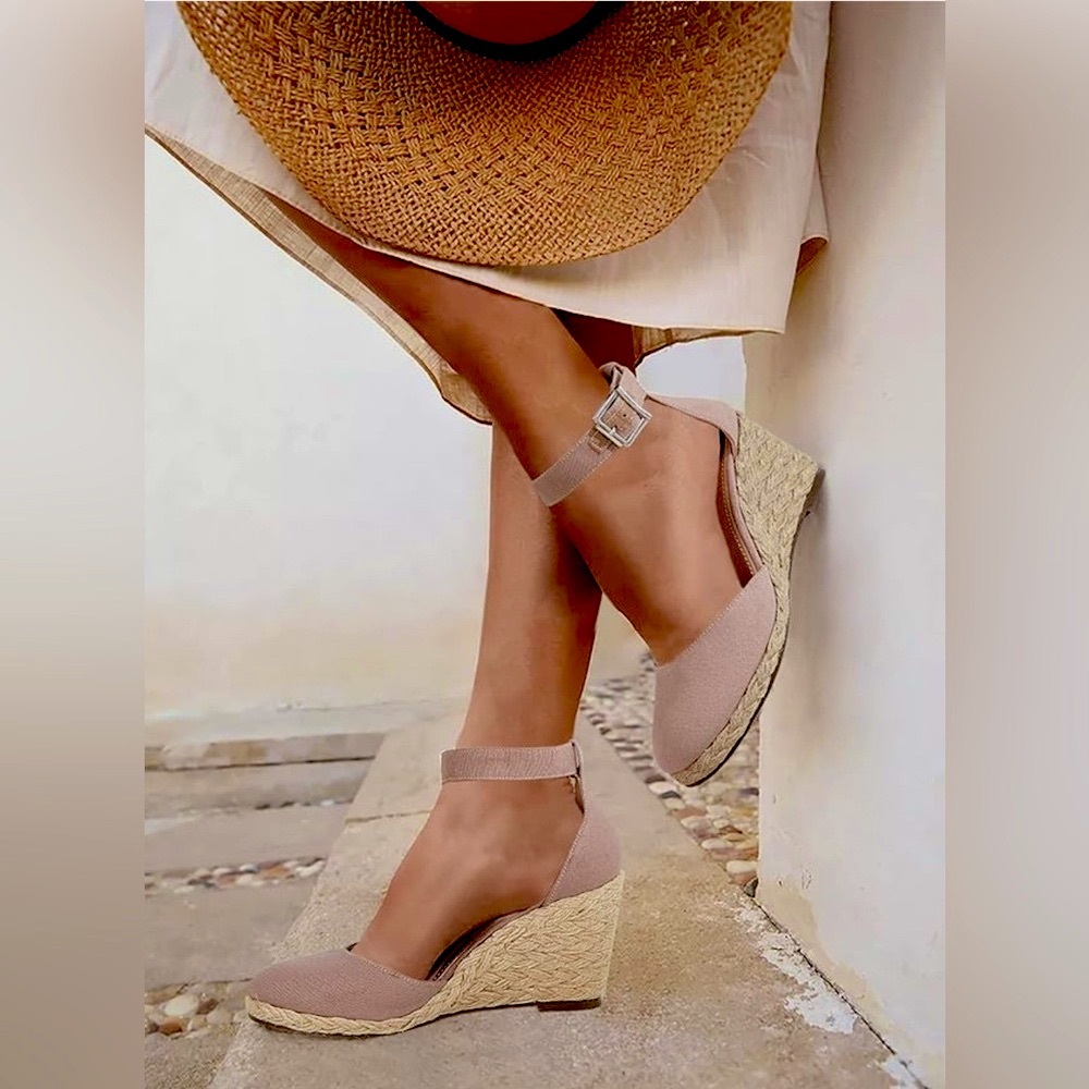Brand New Mocha Closed Toe Ankle Strap Wedge Espadrilles - Picture 8 of 13